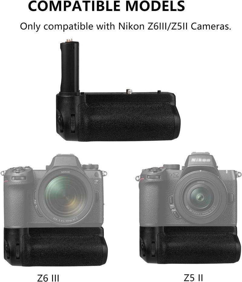 Bitubol Z6III/Z5II Battery Grip MB-N14，Compatible with Nikon Z6iii/Z5ii Cameras, Synchronized Functions，Powered by 2 EN-EL15C/15A/15B Rechargeable Lithium-ion Batteries for Stable Vertical Shooting - Image 4